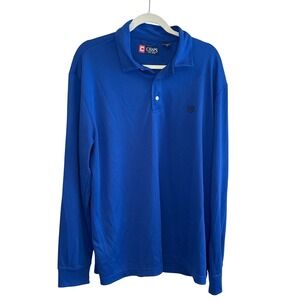 Chaps Mens XL‎ Royal Blue Long Sleeve Performance Polo Shirt Textured Polyester